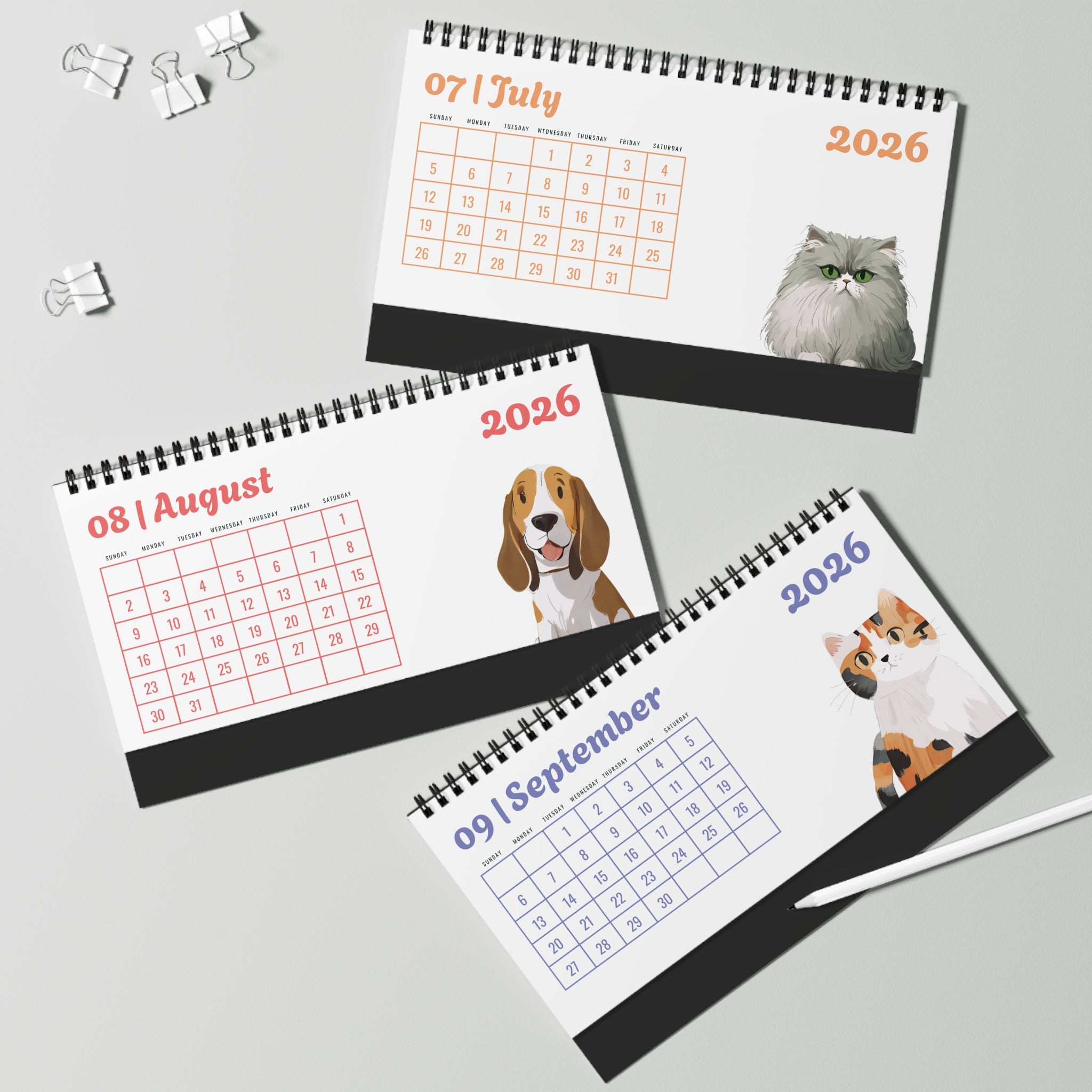 2026 Desk Calendar with Pet Illustrations | Cute Dog Cat Animal Desktop Calendar | Gift for Pet Lovers | Monthly Planner Stand - Apricot Cat Calendar