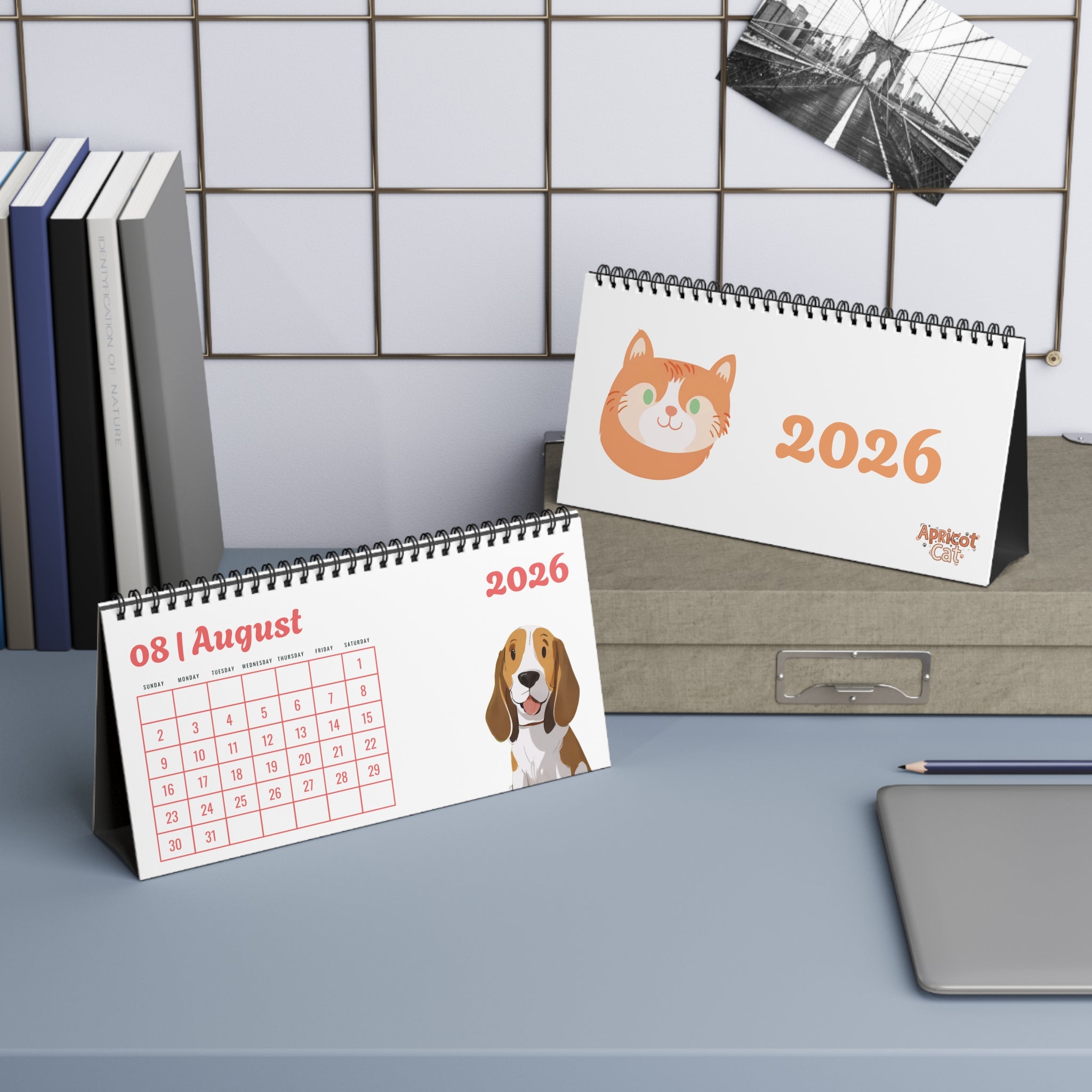 2026 Desk Calendar with Pet Illustrations | Cute Dog Cat Animal Desktop Calendar | Gift for Pet Lovers | Monthly Planner Stand - Apricot Cat Calendar