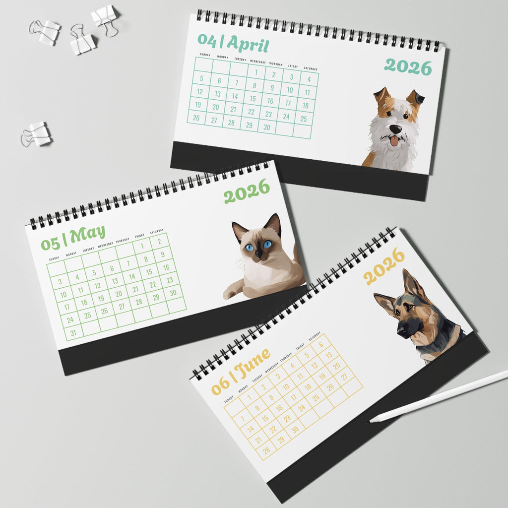 2026 Desk Calendar with Pet Illustrations | Cute Dog Cat Animal Desktop Calendar | Gift for Pet Lovers | Monthly Planner Stand - Apricot Cat Calendar