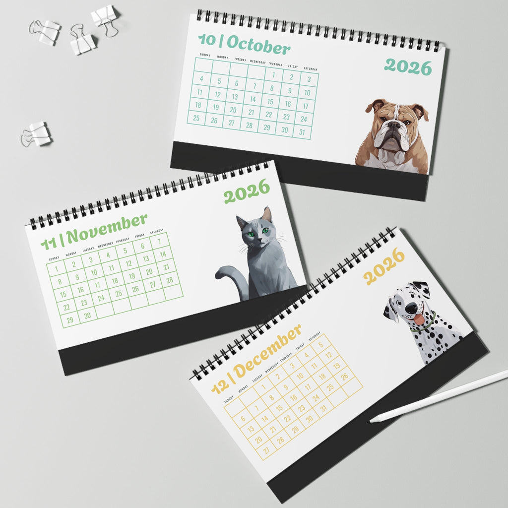 2026 Desk Calendar with Pet Illustrations | Cute Dog Cat Animal Desktop Calendar | Gift for Pet Lovers | Monthly Planner Stand - Apricot Cat Calendar
