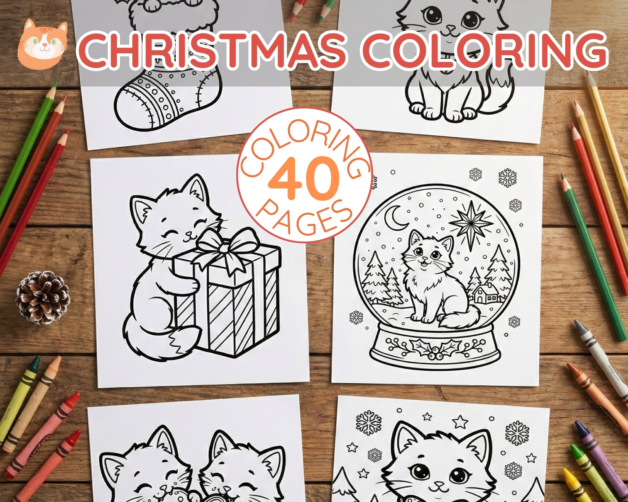 Christmas Cats Coloring Sheets | Printable Holiday Activity for Travel & Road Trip | Instant Download Kitten Coloring Book PDF - Apricot Cat