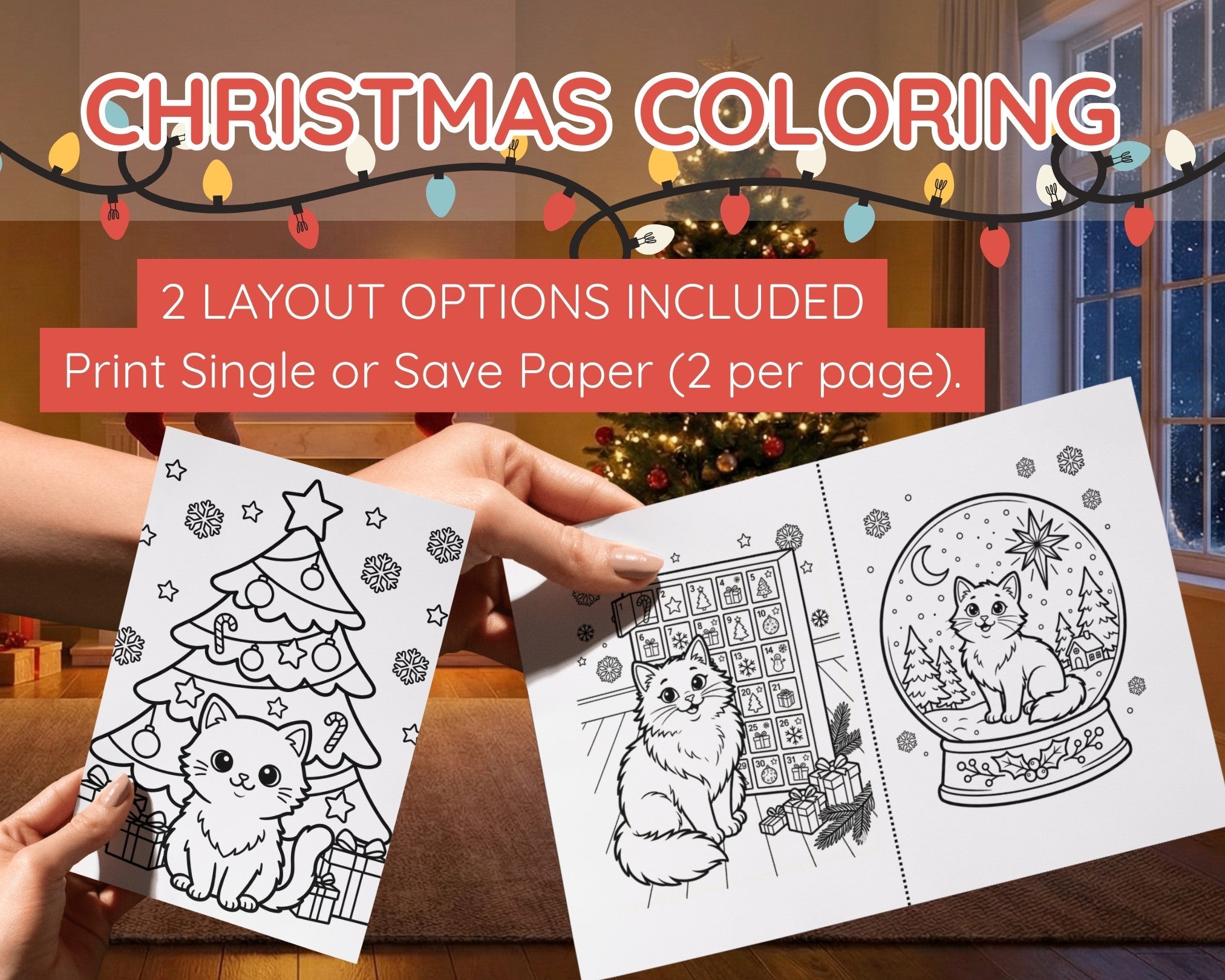 Christmas Cats Coloring Sheets | Printable Holiday Activity for Travel & Road Trip | Instant Download Kitten Coloring Book PDF - Apricot Cat