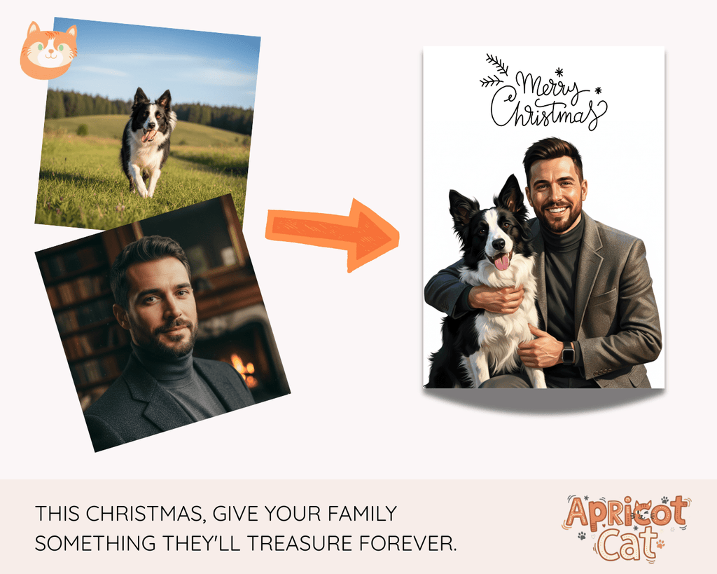 Custom Family Christmas Portrait, Personalized Pet Holiday Illustration, Digital Art Print, Christmas Gift for Family, Custom Drawing - Apricot Cat