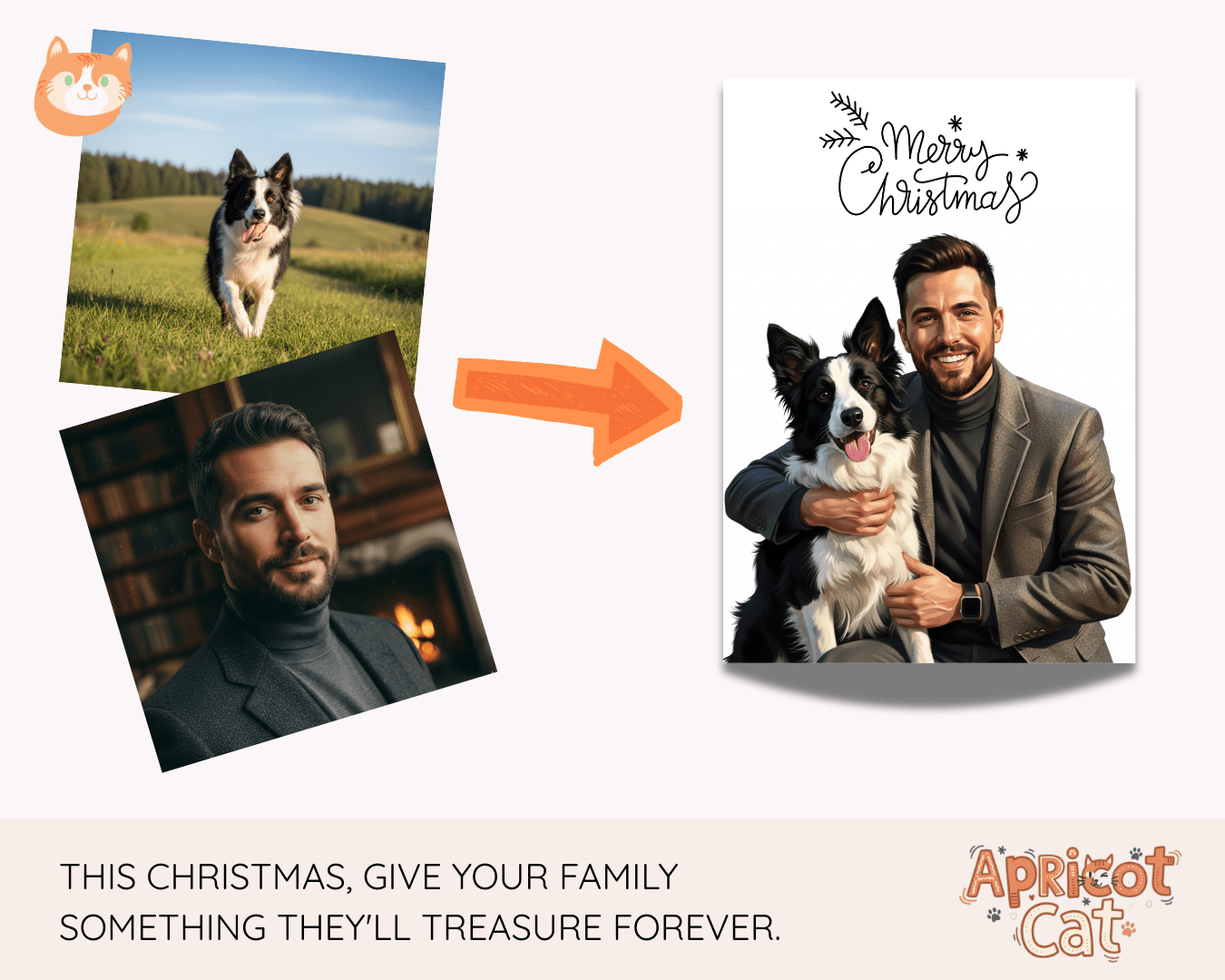 Custom Family Christmas Portrait, Personalized Pet Holiday Illustration, Digital Art Print, Christmas Gift for Family, Custom Drawing - Apricot Cat