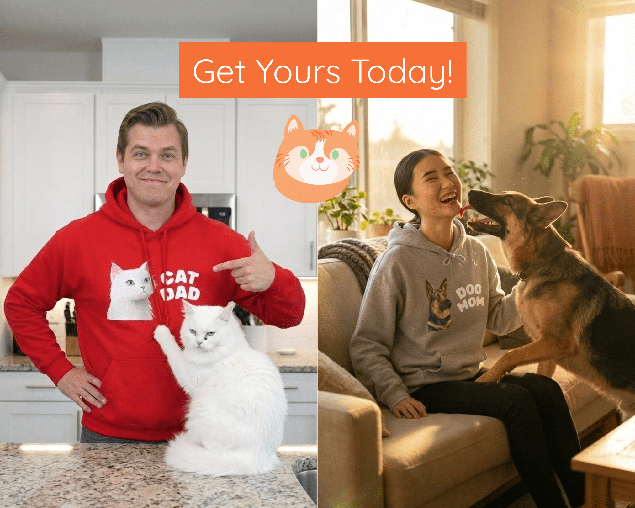 Custom Pet Portrait Hoodie | Personalized Dog Mom & Cat Dad Sweatshirt | Custom Pet Illustration from Photo | Gift for Pet Lovers - Apricot Cat Hoodie